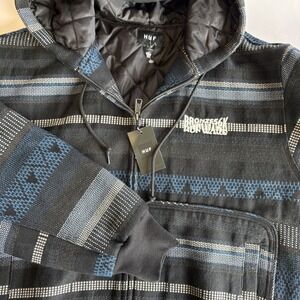 HUF X Bronze56k Mens Medium Baja Work Jacket Black Blue Baja Blanket Embroidered